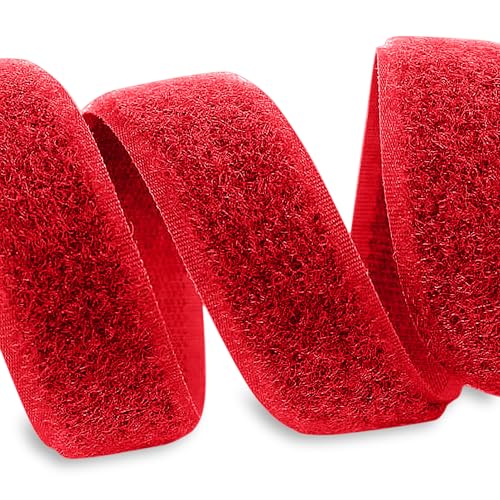 Image of 1 Inch x 5 Yd Red Hook and Loop Non-Adhesive Interlocking Tape Thin Nylon Excellent Grip Heavy Duty Fastening Strips Fastener Roll for Bags Clothes Home Office School Car and Crafting Organization