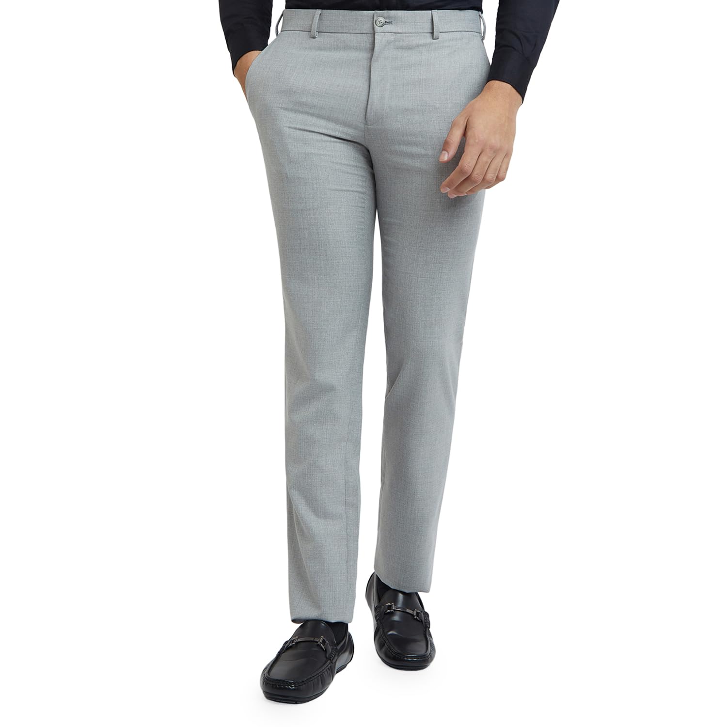 Men's Slim Fit Structure Pattern Poly Viscose Blend Flat Front Formal Trouser-image-47