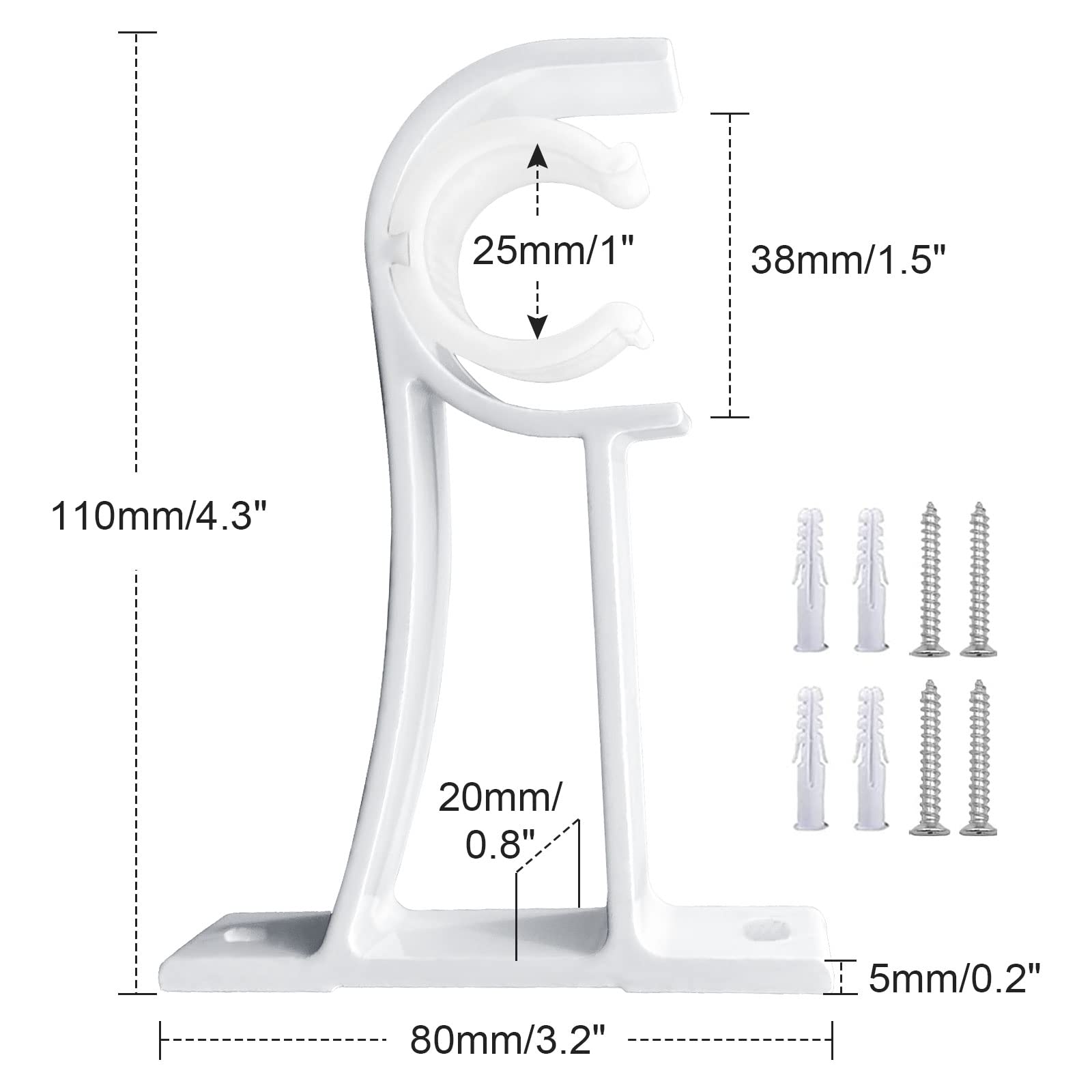 Kowibcl Staffe per aste per tende da soffitto, supporto per asta da 2,5 cm di diametro, set da 2, bianco