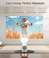 Vista 3 de Mini proyector con soporte 4K, proyector inteligente portátil con WiFi 6 y Bluetooth 5.4, altavoz Soundbase de 5W, Auto Keystone giratorio de 180°