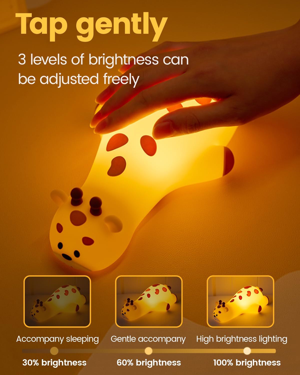 Luz nocturna para niños, jirafa, lámpara de noche con control de grifo de silicona con apagado automático de tiempo, bonita luz LED portátil para guardería para bebé, niño pequeño