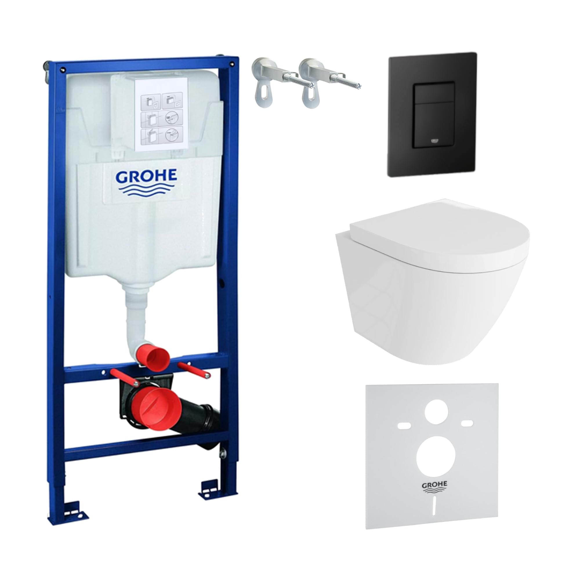 LAVITA Elemento de pared Solido + pared colgante Sogo blanco sin borde + asiento de inodoro con descenso automático, botón negro, juego completo, cisterna, inodoro completo
