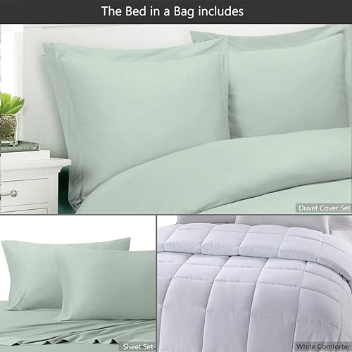 Miniatura 9 de Royal Tradition Juego de cama en una bolsa de 8 piezas tamaño King, viscosa de bambú, gris sólido (juego de sábanas y funda de edredón) + edredón