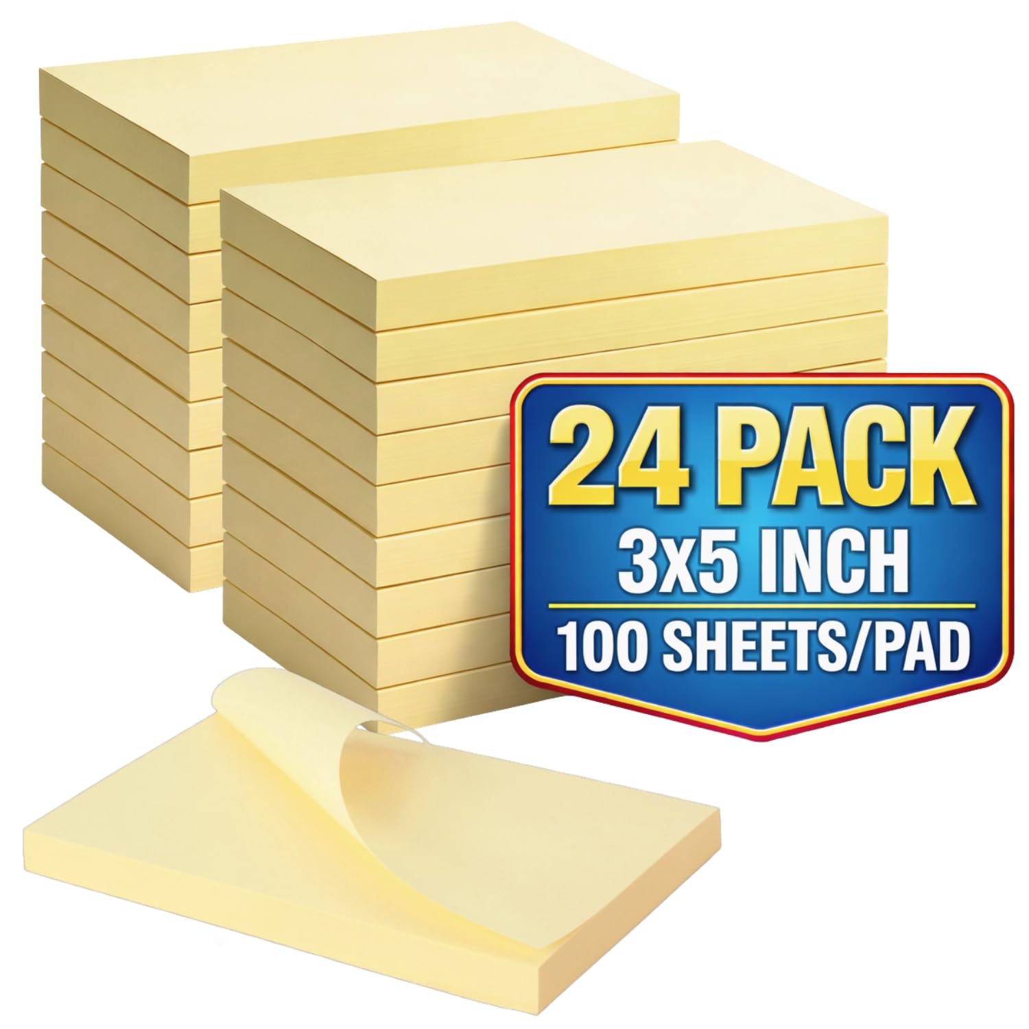 1InTheOffice Sticky Notes 3x5, Unlined, Self Stick Note Pads,100-Sheet per Pad, 18 Pack