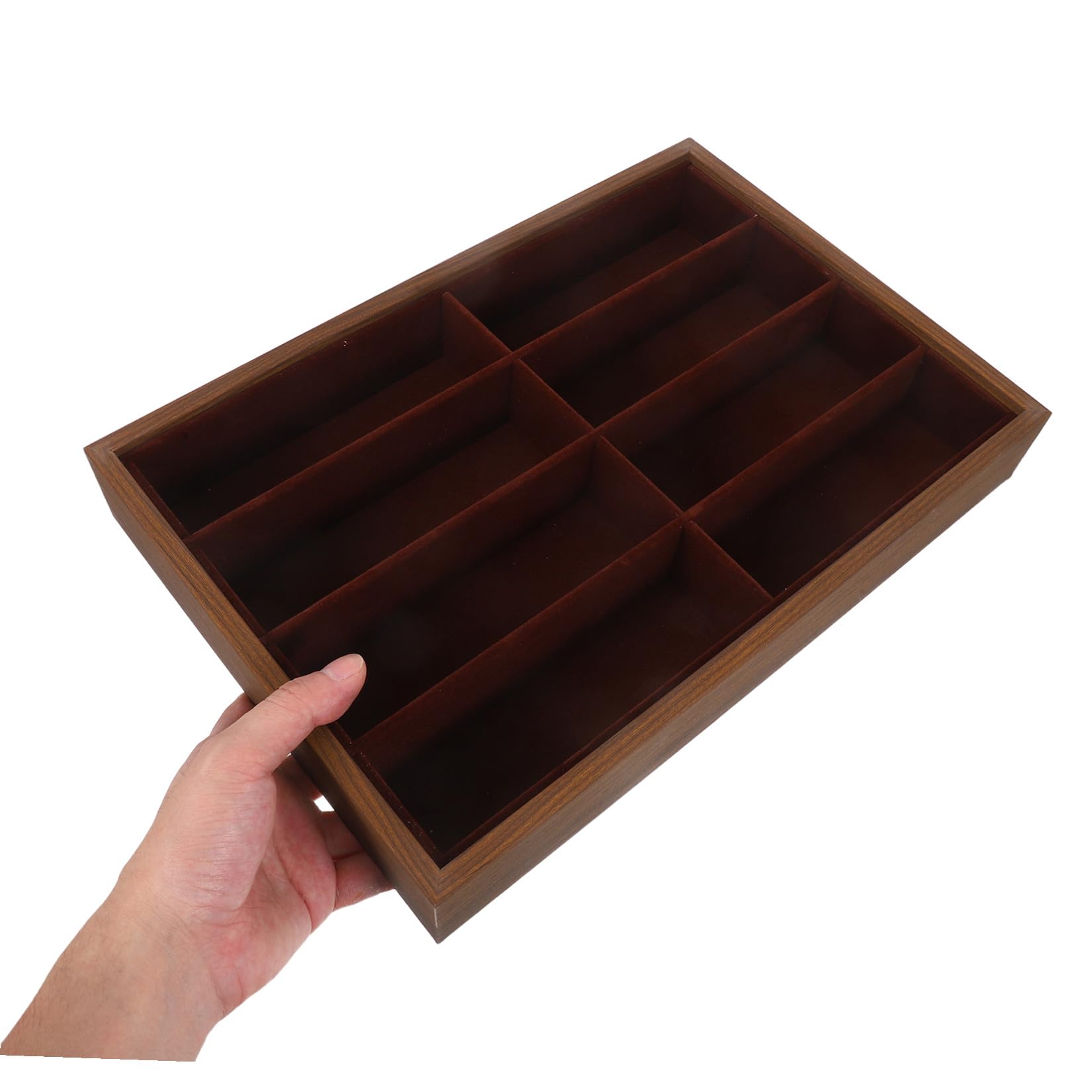 Abaodam Estuche Organizador para Gafas de Sol y Joyas 8 Compartimentos, Bandeja de Madera Ligera para Viaje y Escritorio