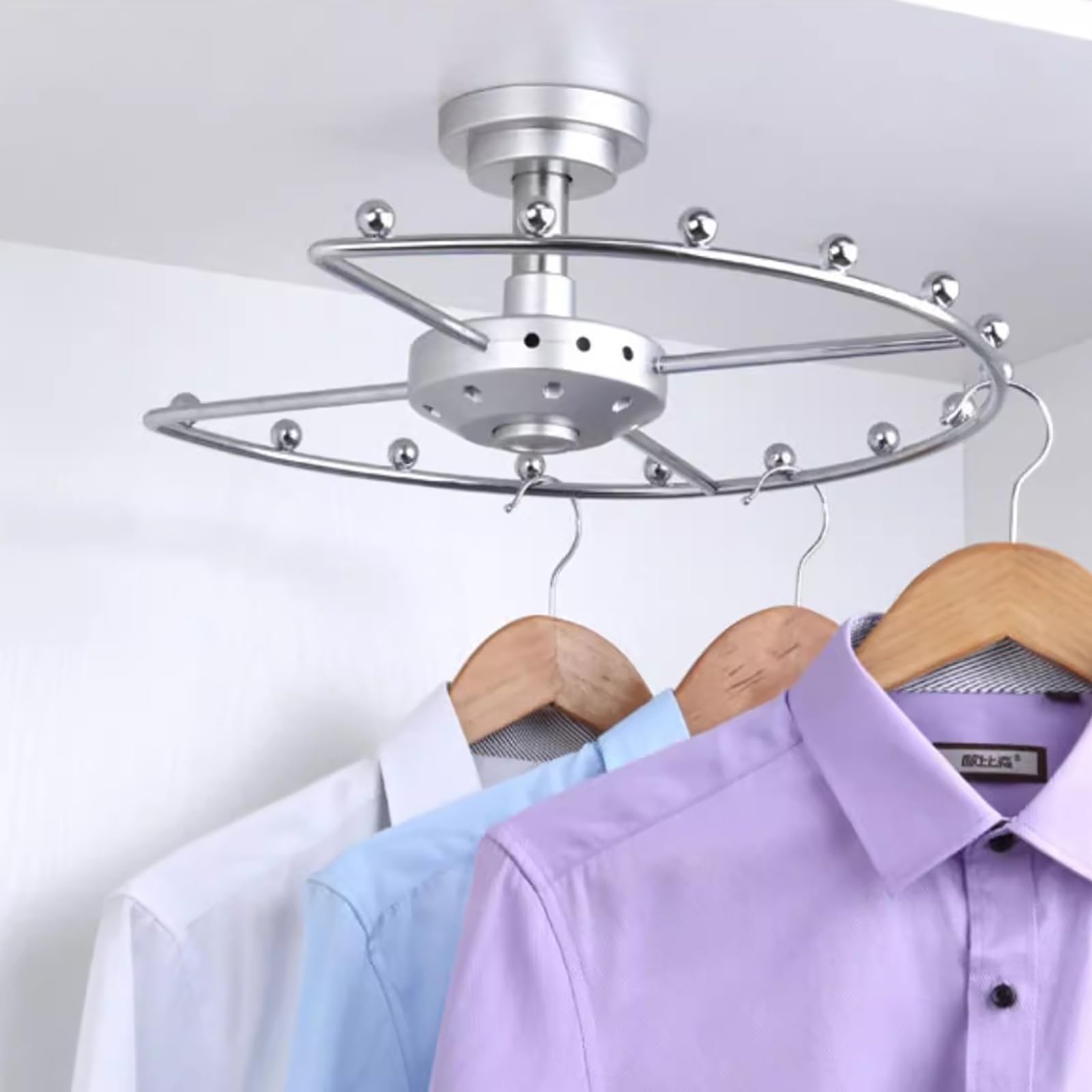 Generisch Um 360° drehbarer Eckkleiderständer – Runde Kleiderstange aus Metall mit großer Kapazität, platzsparender Kleiderbügel für Kleiderschränke und Garderoben, stilvolles silbernes Design, ideal