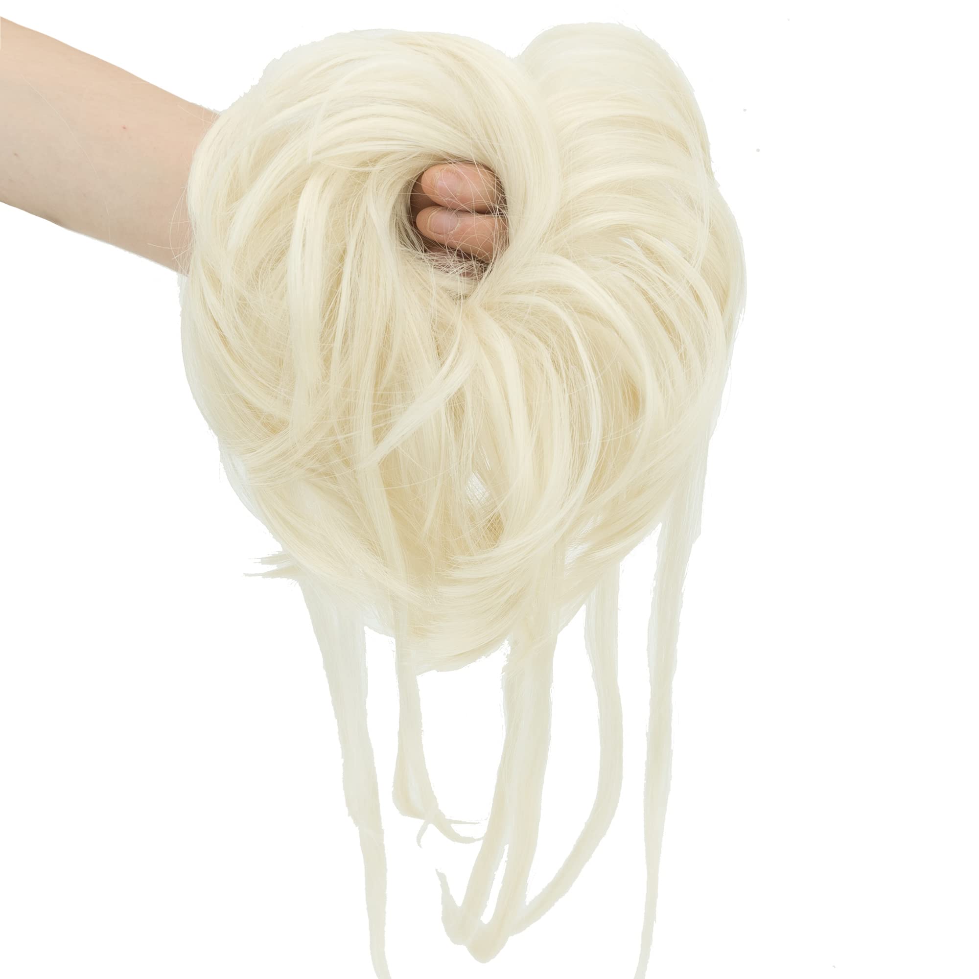 IMISSU 2PCS Messy Hair Bun Piece Updo Long Scrunchies Wrap Ponytail Extension Wavy Hairpieces Chignon Headband (2PCS Light Blonde) - Image 3