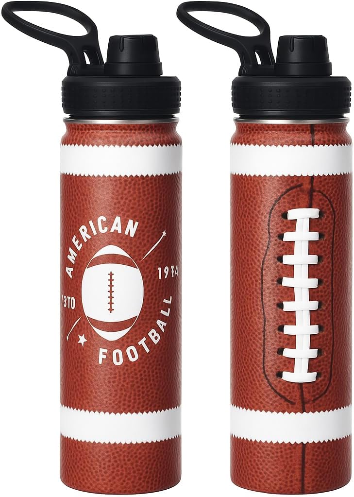 Football Water Bottle, 24 oz Insulated Stainless Steel Sports Bottle with Straw, Football Stuff Gifts for Boys