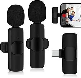 Microfone sem fio para iPhone 17/Air/17 Pro/17 Pro Max/16e/16/15/Pro Max, microfone de lapela sem fio USB C, som cristalino para gravação de vídeo, streaming, YouTube, TikTok