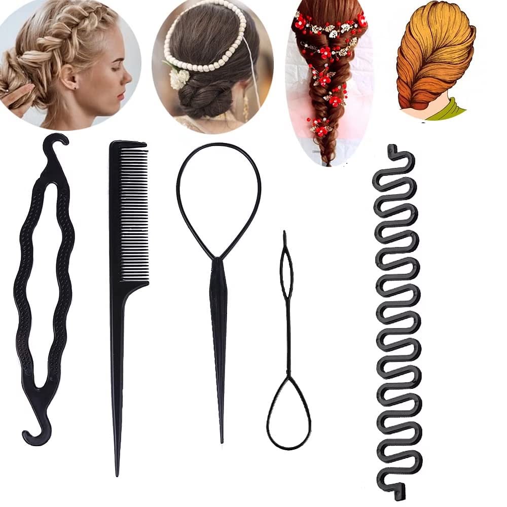 LOCANS Tail Hair Tool Hair Loop DIY Styling Tool Set Tail Hair Flipper Pull through Ponytail Tool French Hair Braiding Tool French Centipede Braiders French Twist Plait (1 Set)