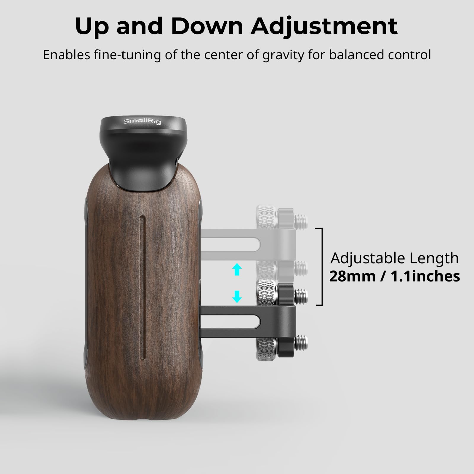 SMALLRIG Maniglia laterale in legno per gabbie per fotocamere con fori filettati da 1/4"-20, Regolazione verticale di 28 mm / 1,1 pollici, capacità di carico di 15 kg / 33,1 libbre - 5237