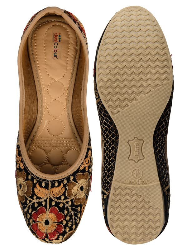 DESI COLOUR Women Ethnic Footwear, Punjabi Jutti/Mojari-Black Thread Work 1 3