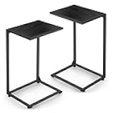 melos C Shaped End Table Set of 2, Snack Side Table for Sofa, Couch Tables That Slide Under, C Tables for Couch, Small TV Tray Table for Living Room, Bedroom, Black