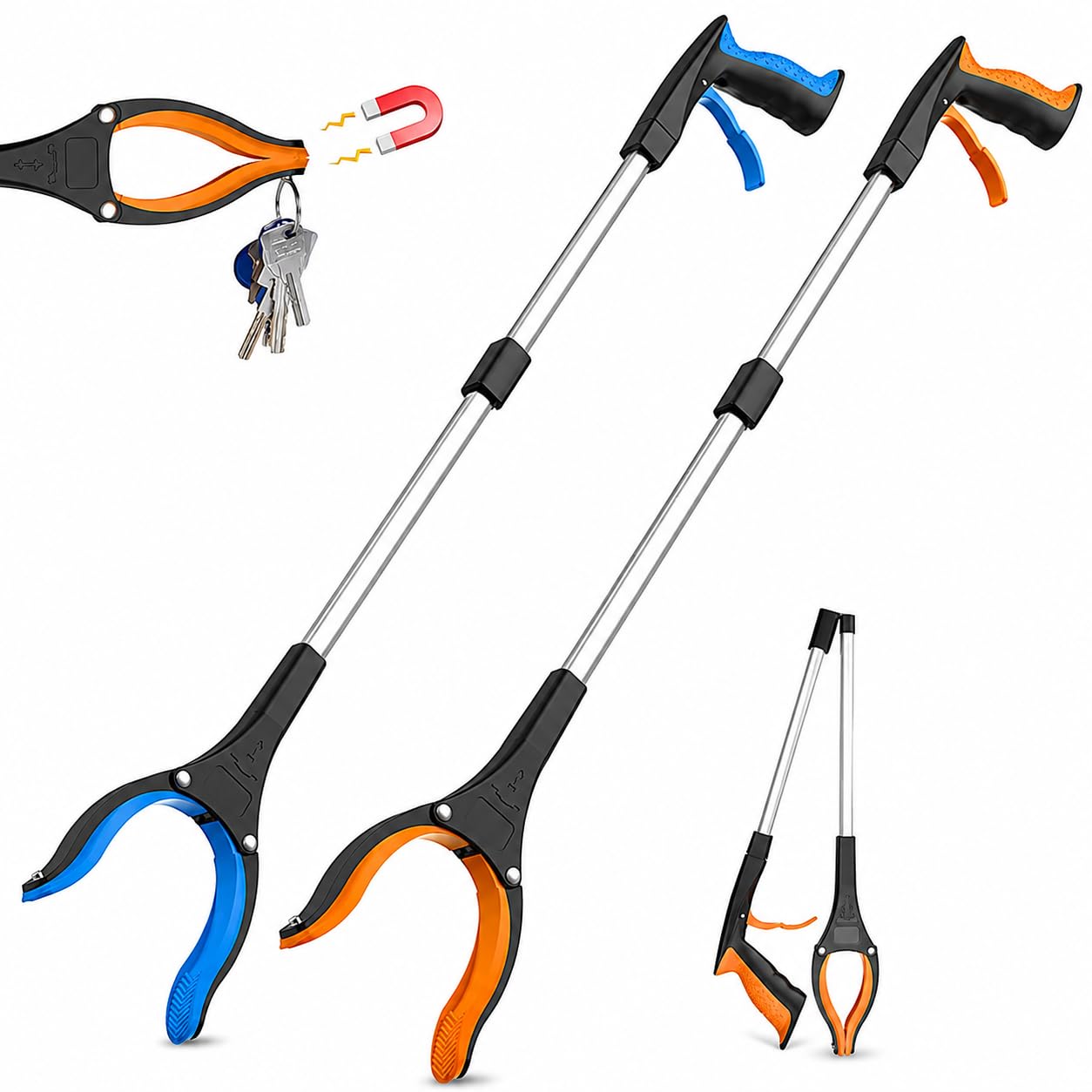 32 Inch Foldable Grabber Reacher Tool | 360° Rotating Head, Magnetic Silicone Claws, Heavy Duty Pickup Stick, Lightweight Long Reach Grabber for Elderly, Home, Garden, Trash Kitchen Office (Set of 2)-image-19