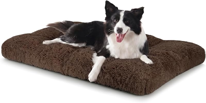 Tapete para Cama e Caixa de Transporte para Cães JOEJOY, Pelúcia Macia, Lavável e Antiderrapante, Marrom, 88,9 x 58,42 x 8,89 cm