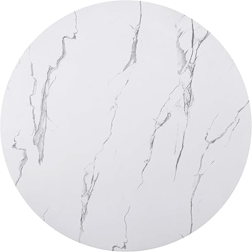 Miniatura 6 de Mesa de comedor redonda para 4, 43 pulgadas, parte superior de mármol sintético, mesa de comedor redonda moderna de mediados de siglo para