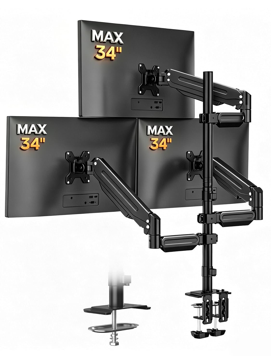 Bracwiser Triple Monitor Mount for Max 34 Inch Screens