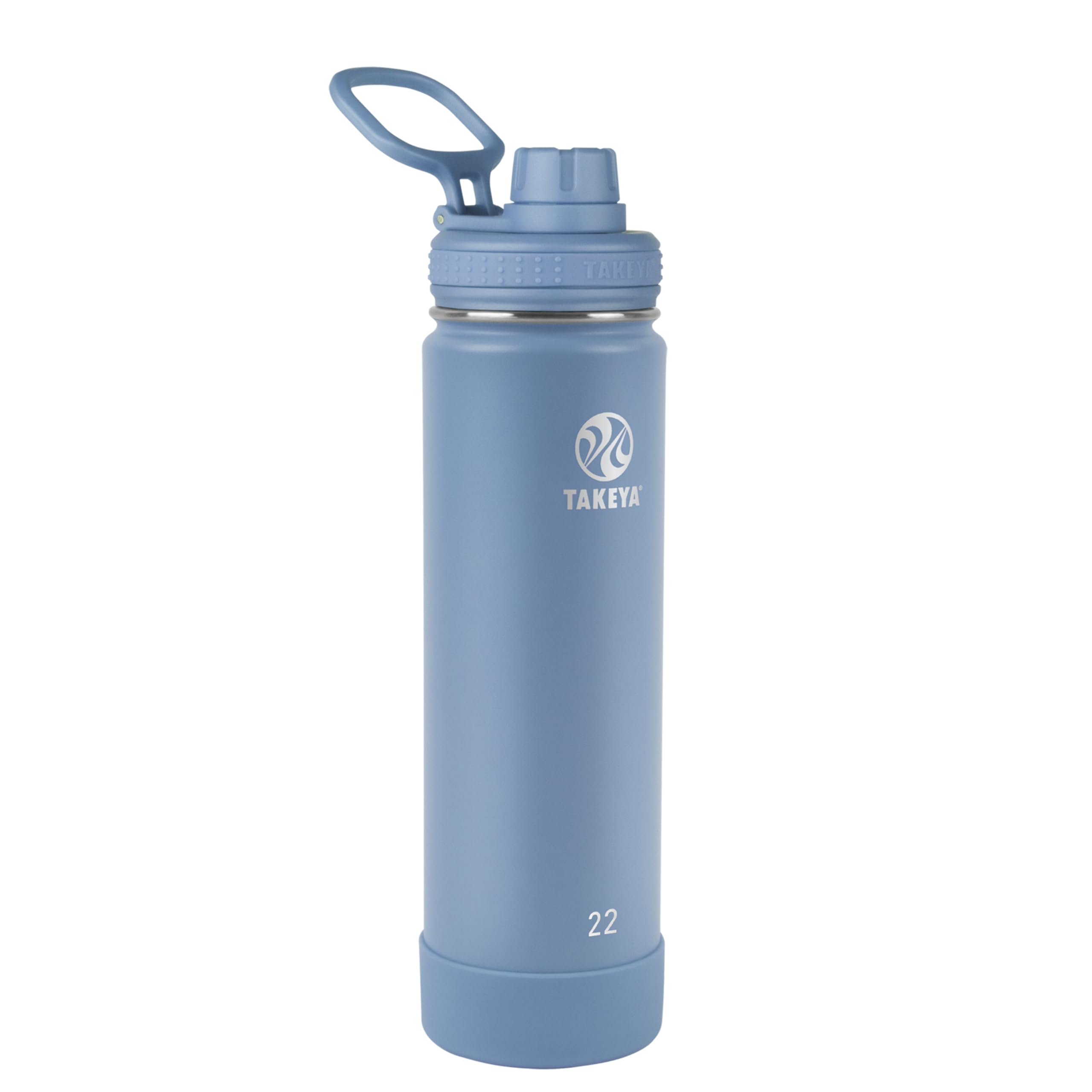 Takeya Actives Stainless Steel Water Bottle, Insulated Spout Lid, Keeps Drinks Cold 24 Hrs, Leakproof, Durable, Dishwasher Safe, Ideal for Gym, Travel, Fits Most Cup Holders, 22 oz/Bluestone