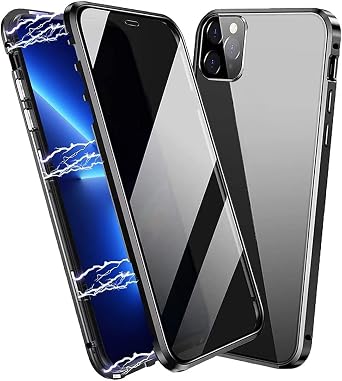 حافظة خصوصية مغناطيسية من التيتانيوم لهاتف iPhone 16E/SE4، حافظة لكامل الجسم من الزجاج المقسى مزدوج الجوانب مضادة للامتصاص المغناطيسي، حافظة هاتف شفافة بإطار معدني واقي شاشة الخصوصية