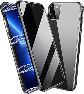 Magnetic Titanium Privacy Case for iPhone 17 Air, Anti Peep Magnetic Adsorption Double Sided Tempered Glass Full Body Case, Privacy Screen Protector Metal Frame Clear Phone Case
