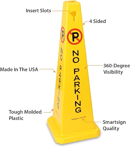 Miniatura 5 de SmartSign Letrero de cono de estacionamiento de 4 lados con símbolo, 12.5 x 36 pulgadas, plástico moldeado resistente, conos de seguridad de tráfico