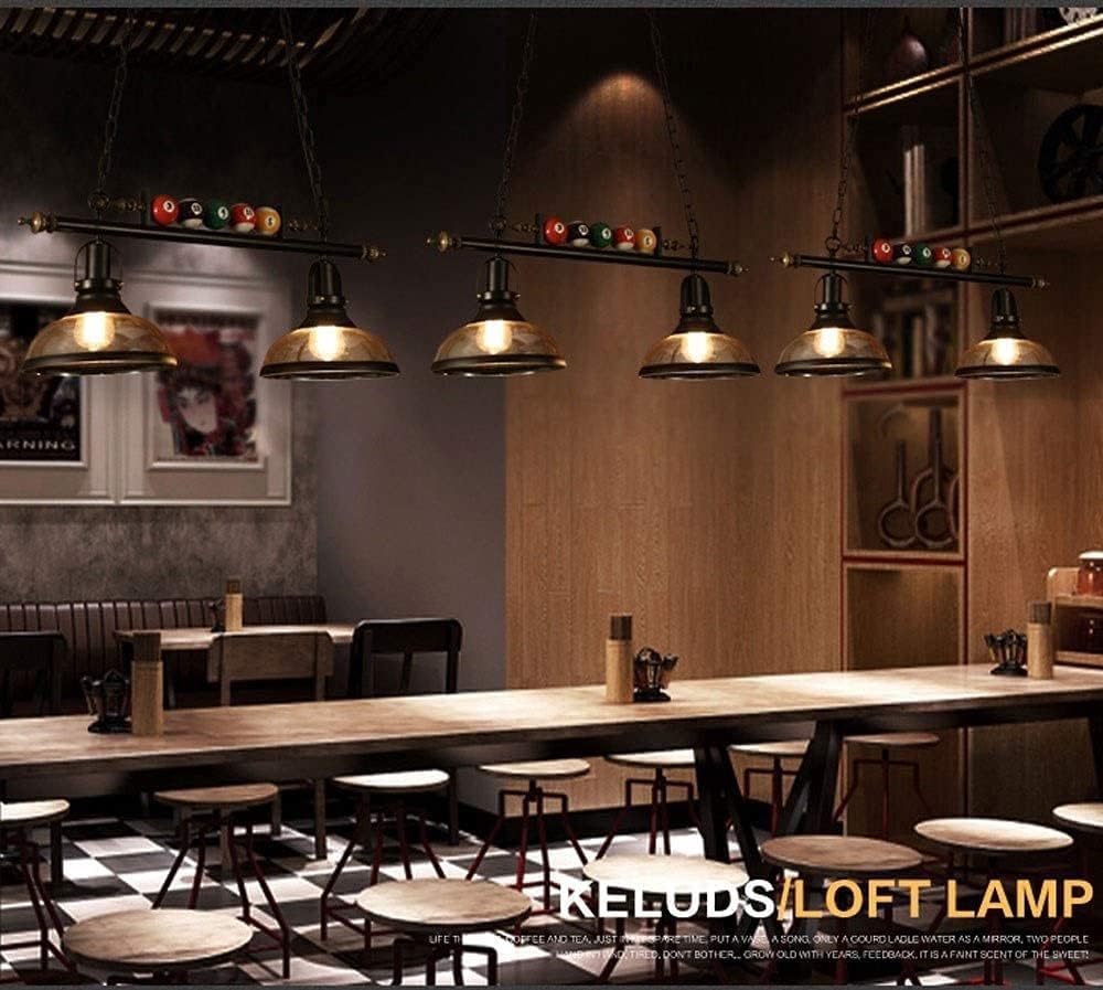 Pool Table Lights, - E27 Billiard Chandelier Pendant Light Wrought Iron Ceiling Lighting Fixture with 2 Glass Lamp Shade Compatible with Party Living Room Game Room Restaurant Cafe Tea House Bar C ,Wa