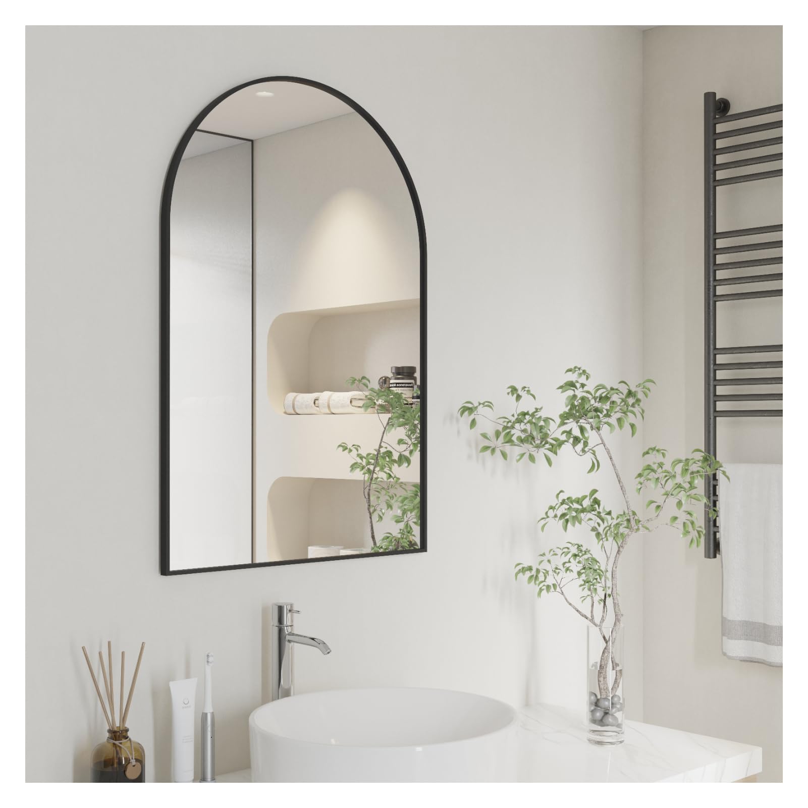 Miroir à fixation murale avec cadre en aluminium noir de style arche moderne
