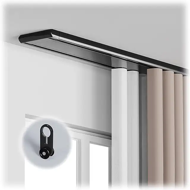 Rail Plafond Double Rideau en Aluminium Silencieux 300cm Noir - Support 15kg