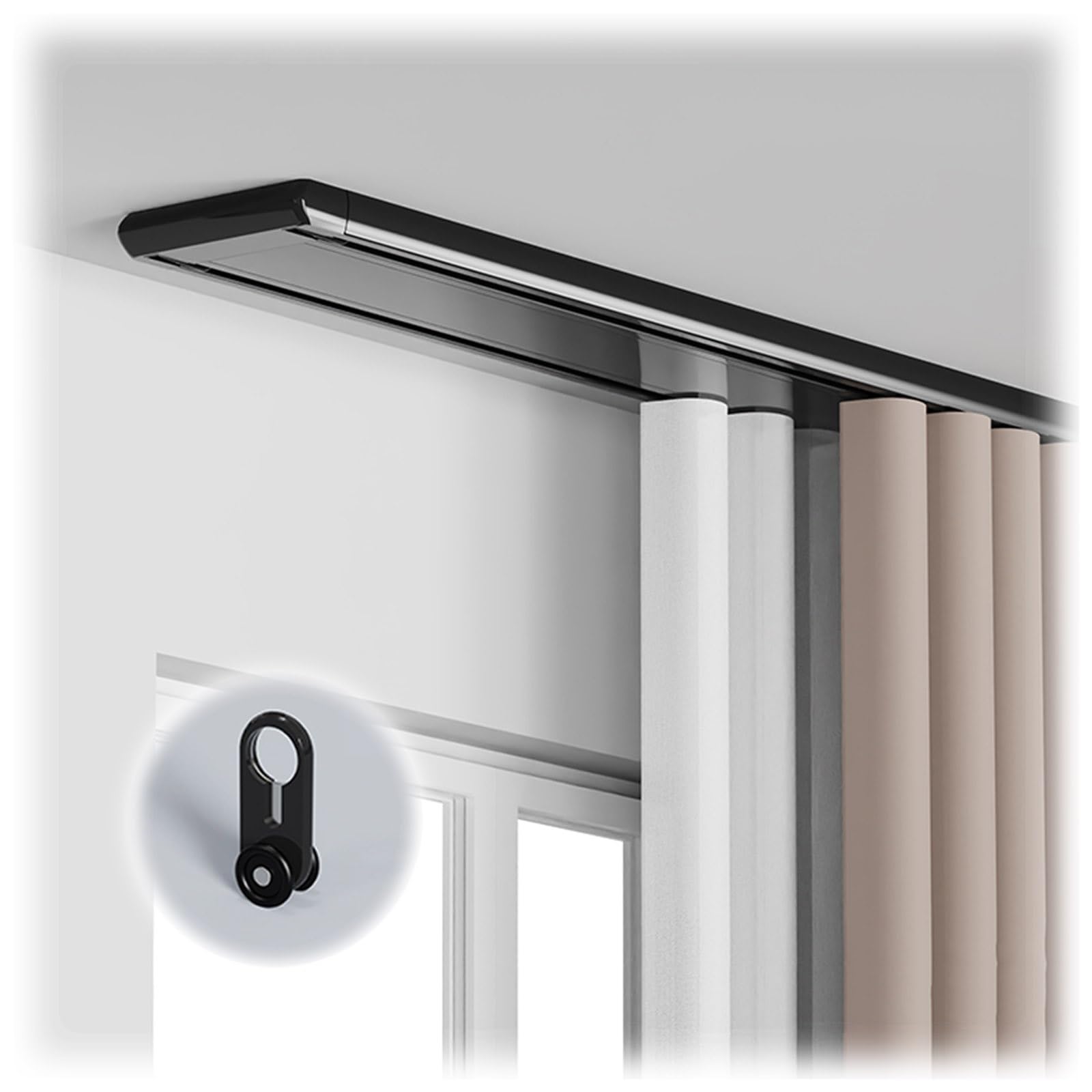 Double Rails De Rideaux Rideau Rai Plafond, Rail De Rideau En Aluminium Silencieux Et Résistant Rail Rideaux Avec Poulies À Lame D'acier Et Vis De Montage(Noir,300cm)