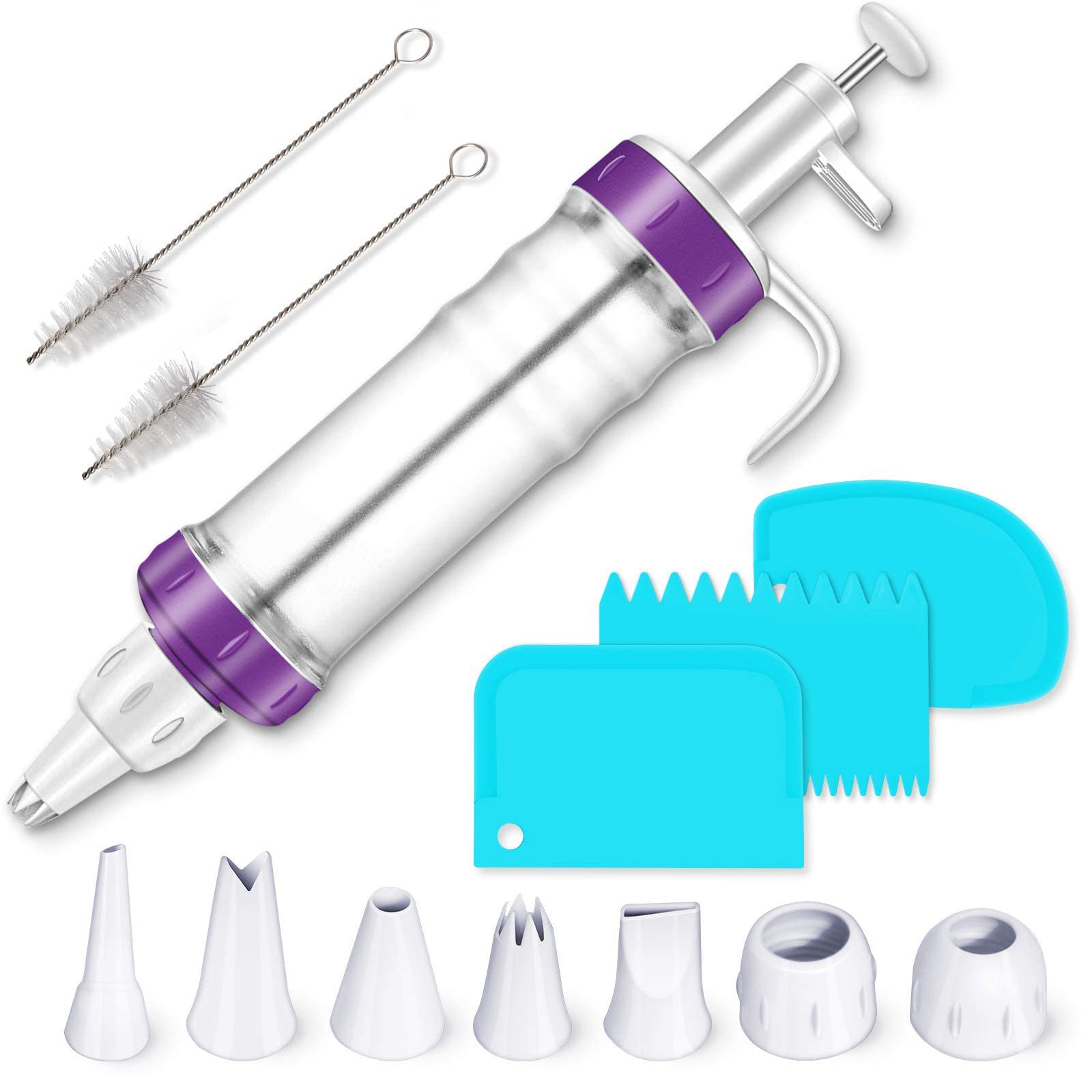 KASTWAVE Dessert Decorating Syringe Set, Cupcake Frosting Filling Injector With 7 Icing Nozzles and 3 Cream Scrapers, Piping Kit for Cake Cookies Decoration