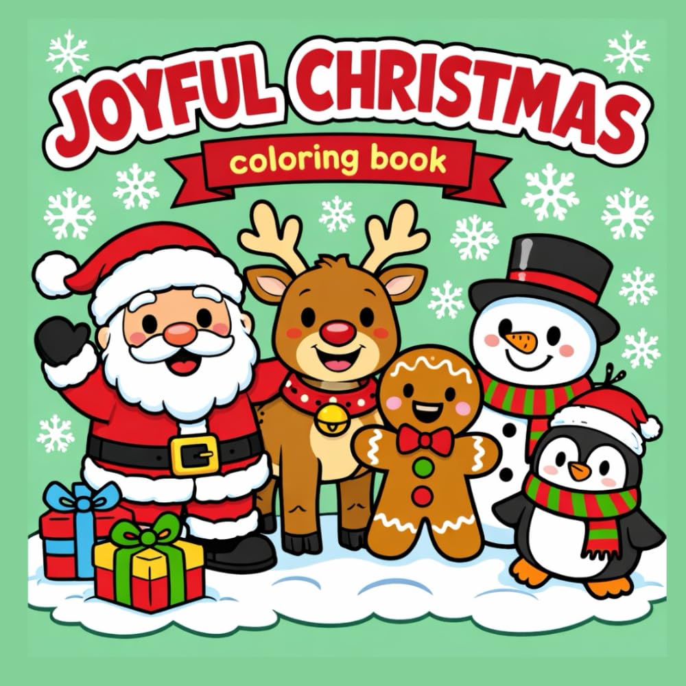 JOYFUL CHRISTMAS: A simple and easy coloring books for adults with christmas trees, reindeers, gingerbread man and penguins.
