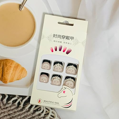 Miniatura 264 de Uñas postizas a presión con diseños de diamantes de imitación, uñas postizas reutilizables de cobertura completa con pestaña adhesiva, uñas postizas