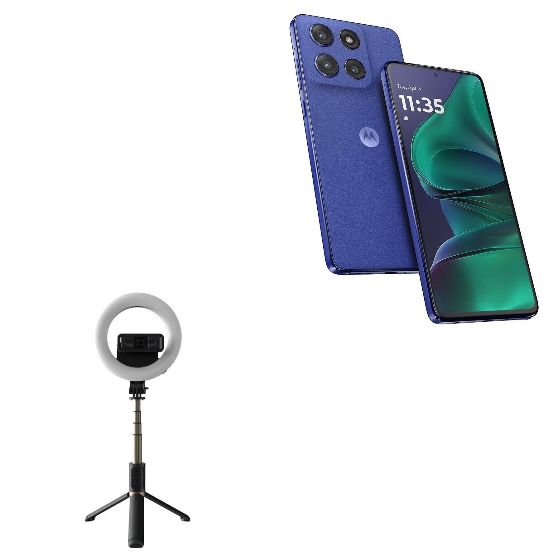 BoxWave Stand and Mount Compatible with Motorola Edge 60 Stylus - RingLight SelfiePod, Selfie Stick Extendable Arm with Ring Light - Jet Black