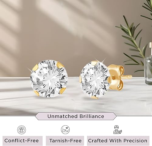 Miniatura 2 de Jewelili Juego de 3 pares de aretes de tuerca de oro blancoamarillo de 10 ct para mujeres con orejas sensibles Aretes de circonia cúbica en tamaños
