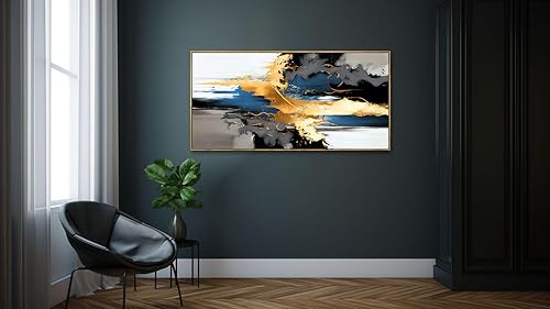 Miniatura 107 de Arte abstracto para pared, impresiones artísticas de pared, pintura en lienzo, negro, amarillo, azul, obra de arte moderna grande para sala