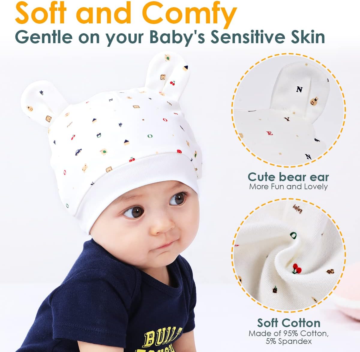 2 Sets Newborn Baby Caps and Scratch Mittens Gloves, Beanie Hat and Mittens for 0-6 Months - Image 2