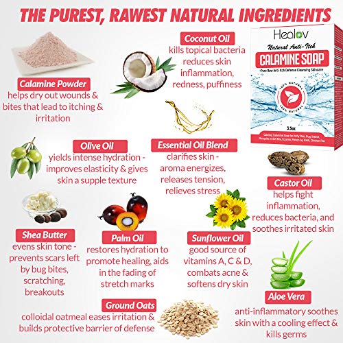 image for Healov Natural Instant Itch Relief Soap Bar - Calming Calamine Soap fo
