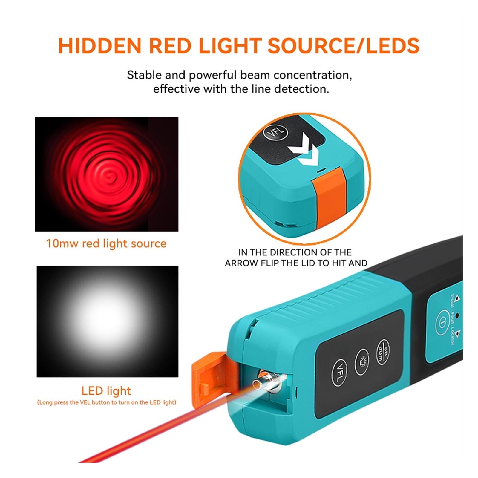 Probador de Fibra óptica Identificador De Fibra Óptica Localizador Visual Fallas Incorporado (VFL 10 MW) Y Luces LED