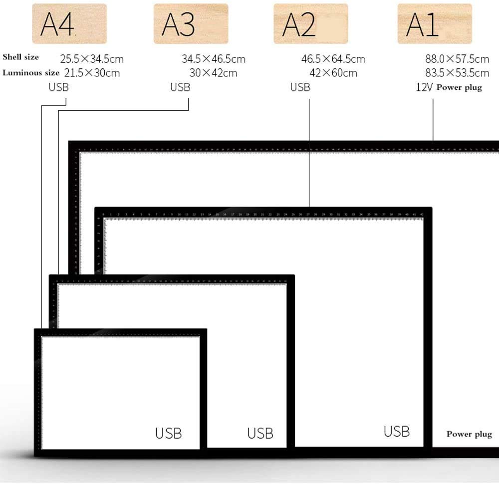 LED Pad planche à dessin, USB Powered Lightbrightness réglable, réglable pour les artistes, Animation Dessin, Esquisser lumière Pad Conseil copie,A3