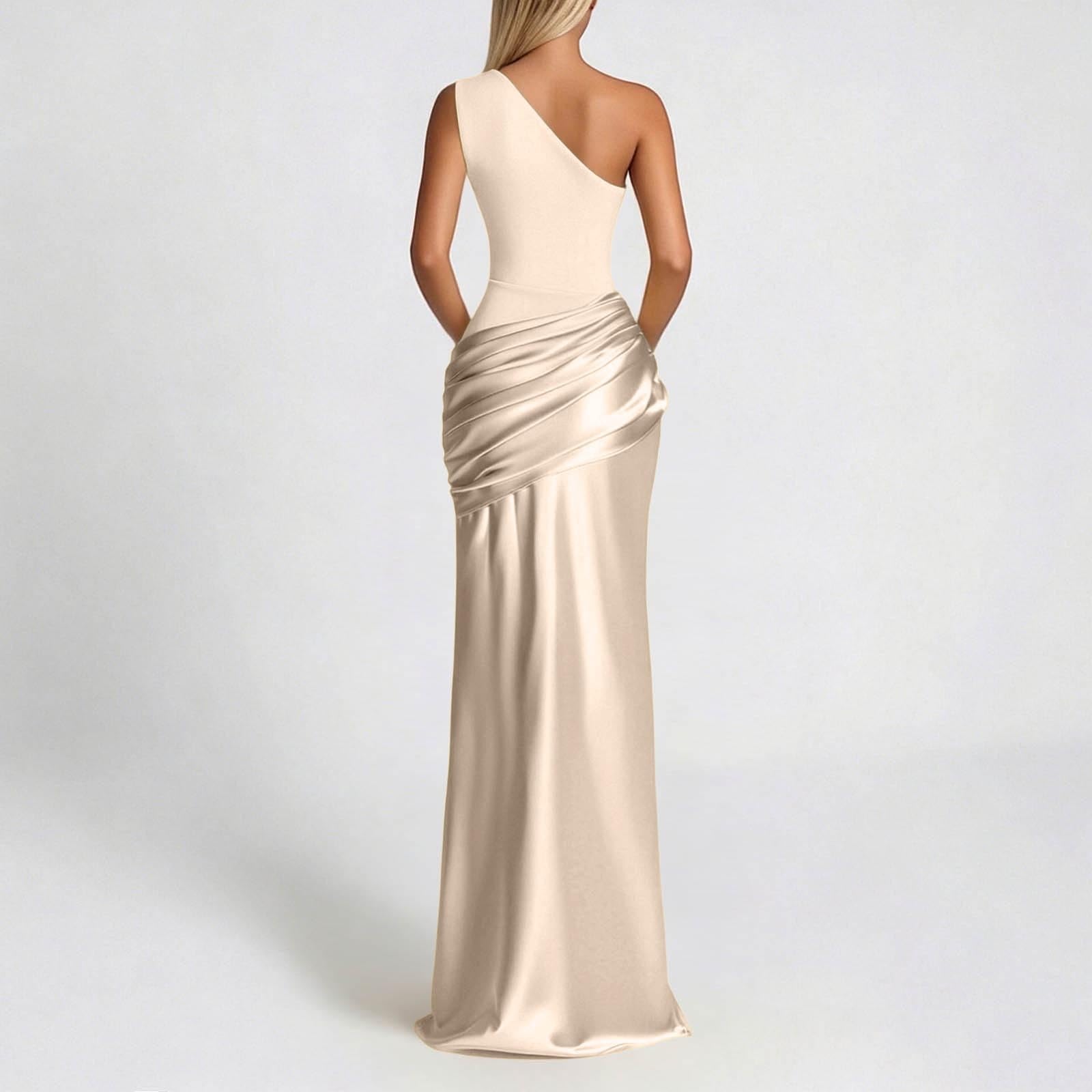 Générique Robe de Soirée Longue Asymétrique à Épaules Élégante Robes Bodycon sans Manches Maxirobes pour Un Bal de Prom Mariage Demoiselle Couleur Unie Robes Cocktail Formelle Party