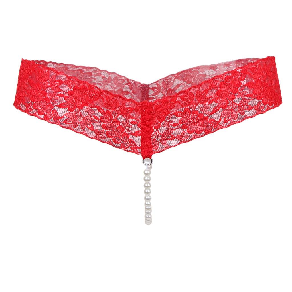 snappsy Women Crotchless Panties Sheer Lace Thong Underwear Pearls Strings Red-picture-32