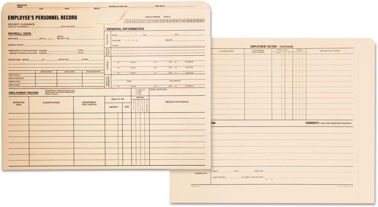 Personnel Record Jacket, Flat Expansion, 9-1/2 x 11-3/4 Inches, 100 per Box (QUA69999)