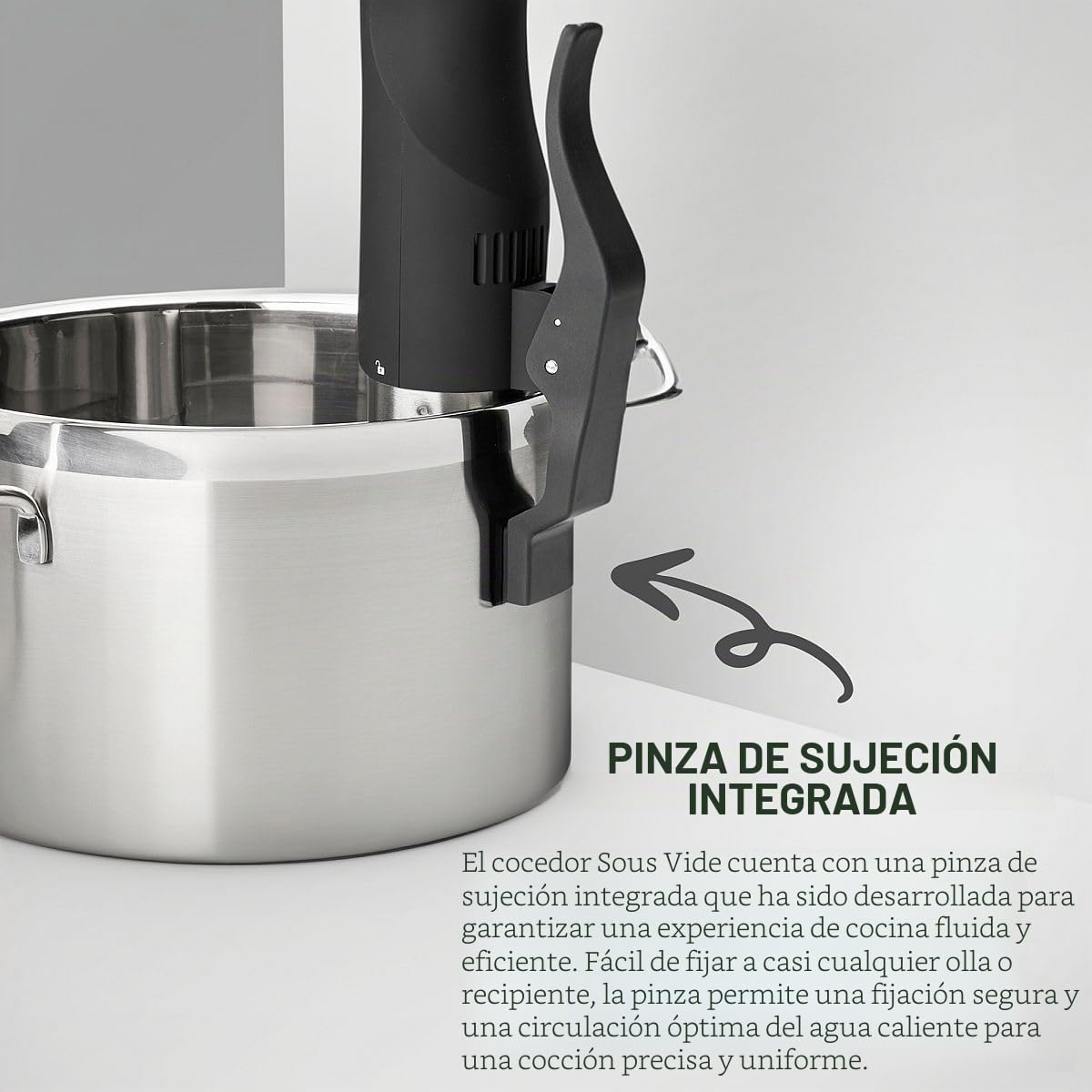 ProfiCook® Sous Vide Stick función mantener caliente y descongelar, sous vide hasta 90°C, pinza de montaje para olla de cocción lenta. Pantalla táctil, carcasa de acero inoxidable, PC- SV 1126