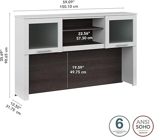 Miniatura 5 de Bush Furniture Somerset - Soporte de escritorio de 60 W en blanco y gris tormenta