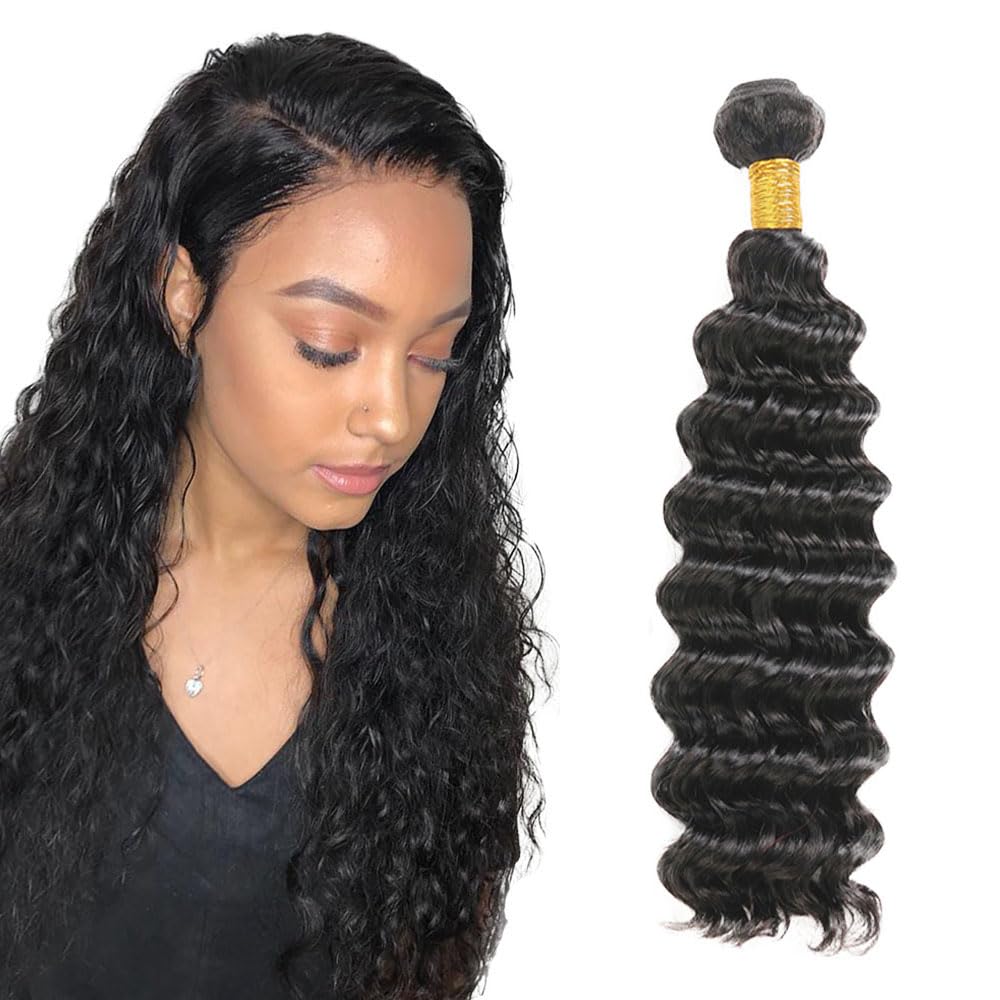 Lakaisa #1B Natural Black Color Bundles Human Hair Deep Wave Weave 1 Bundle 100g 22 Inch Unprocessed Glueless Virgin Double Weft Weave Human Hair Extension