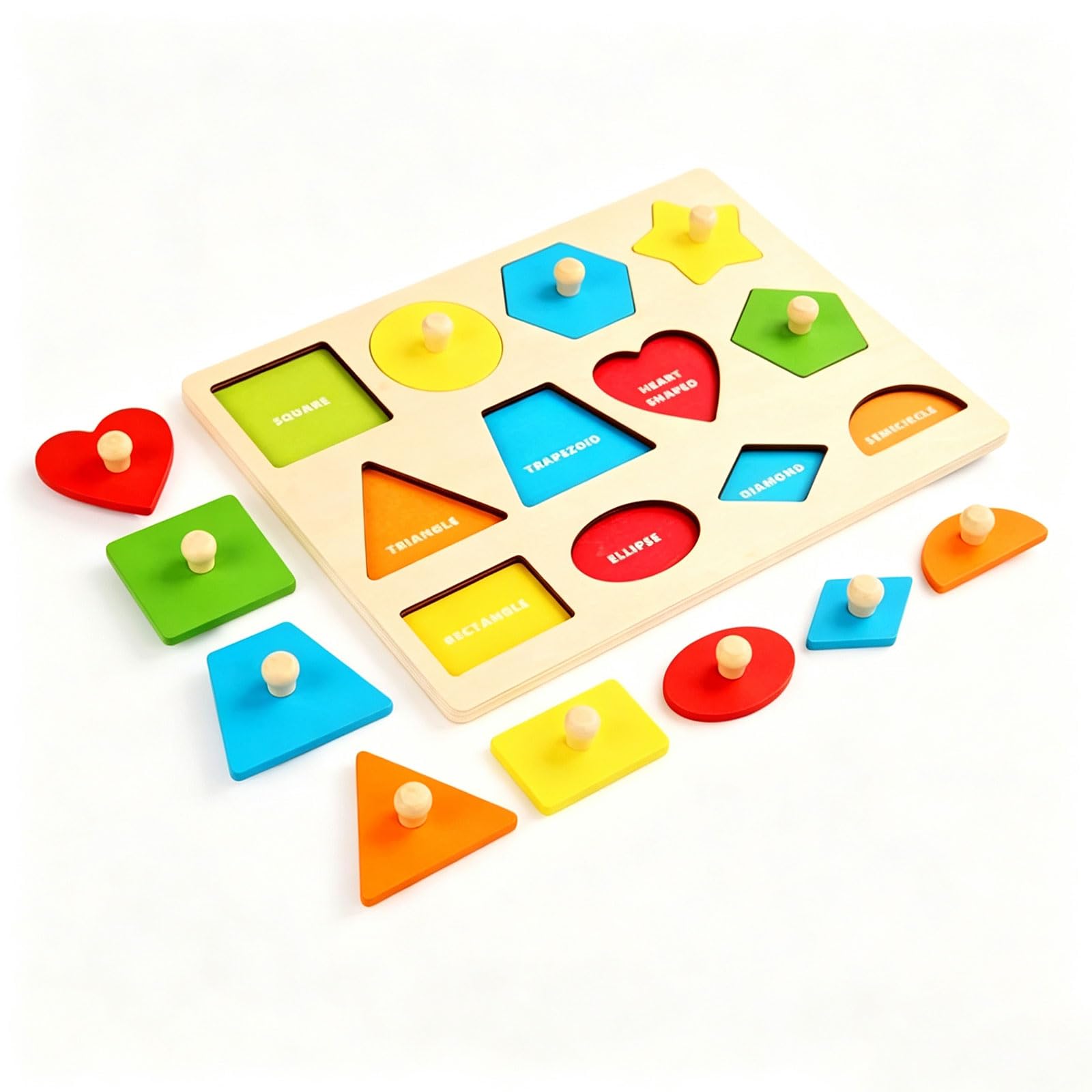 ttnmrc Montessori Wooden Shape Peg Puzzle