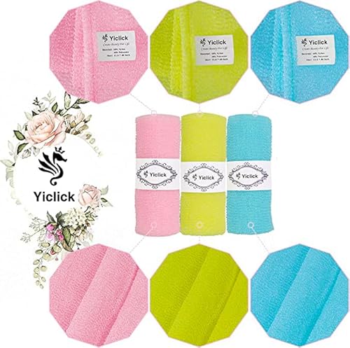 Yiclick Exfoliating Washcloth Towel [3 Pack], Japanese Exfoliating Bath Wash Cloth For Body Exfoliation, Korean Back Scrubber Washer For Shower, African Net Sponge Brush Loofah Exfoliator #TOP1