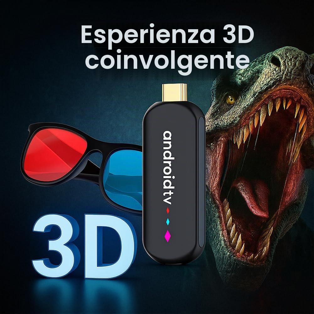 Android 14.0 TV Stick Android TV OS 4K Ultra HD,TV Stick Amlogic S905L3 Quad-Core 16GB WiFi6 2.4G/5.8Ghz BT5.0 4K AV1 Ultra HDR10+ BT5.0 Controllo vocale Smart Home Player