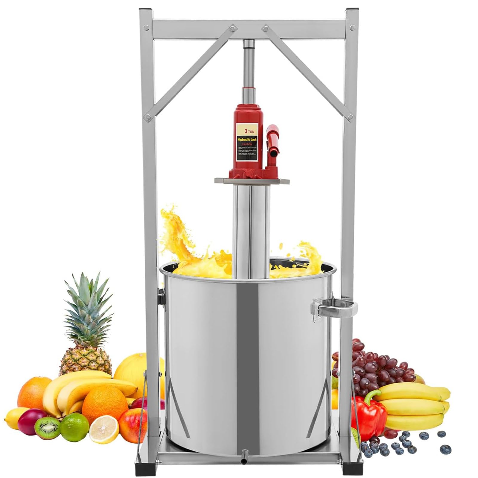 PtaTritious Fruit Press, 12 L/22 L/36 L Stainless Steel Hydraulic Jack Juicer Hand Squeezer, Cider Grape Crusher, Manual Juice Maker for Wine Making with Hydraulic Jack and Bucket 12L