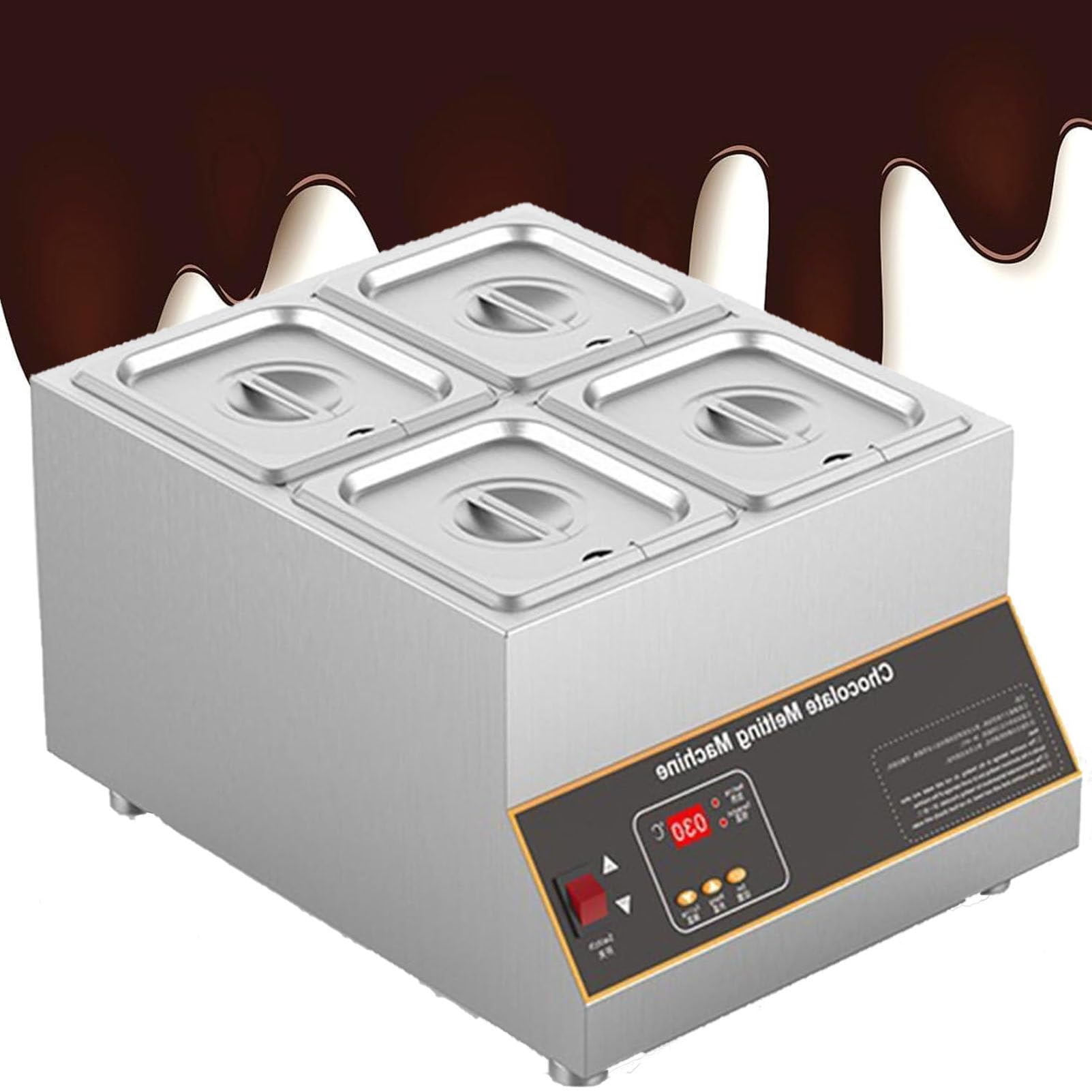 Tempéreuse à Chocolat, Machine à Fondre Le Chocolat Professionnelle, fondoir à Chocolat 0-85 °C, Chauffe-Chocolat en Acier Inoxydable à 1/2/4 cuves. Four-Cylinder